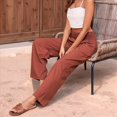 thumbnail image 4 of Pantalones Anchos de Cintura Alta para Mujer, Pantalones Casuales de Playa Fluidos de Verano con Bolsillos. Vino Tinto XXL, 4 of 10