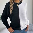 thumbnail image 6 of Wyobmus Womens Rond Neck Sweater Lightweight Soft Color Block Cable Knit Sweater Lantern Long Sleeve Casual Pullover C-White, 6 of 8