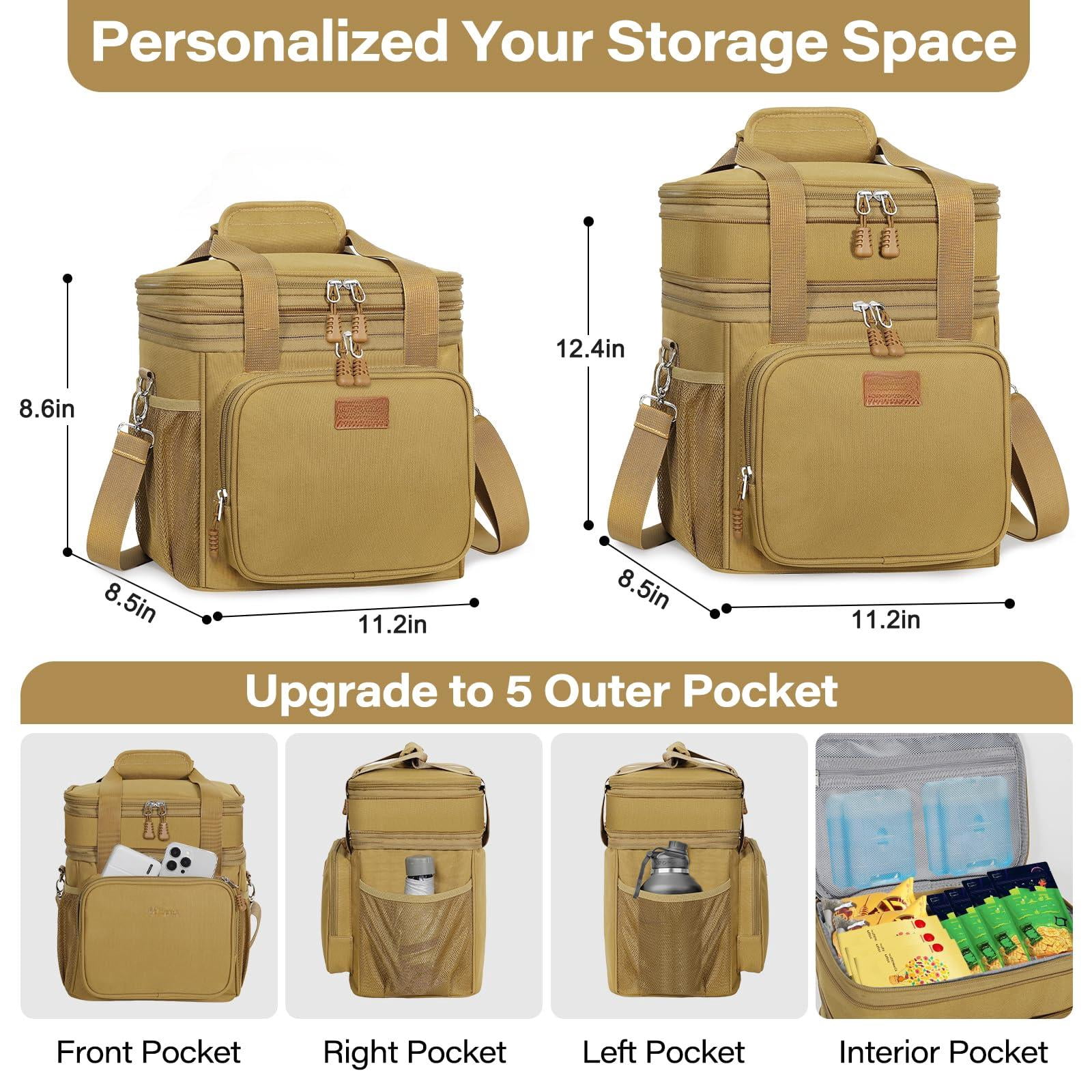 Expandable Large Lunch Box  Insulated Heavy Duty Bag Waterproof Leakproof Durable Cooler For Men Women Adults Work Construction Camping Trip 16l Brown