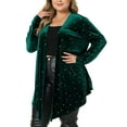 thumbnail image 4 of Agnes Orinda Women's Plus Size Long Sleeves Open Front Stars Velet Cardigan 1X Green, 4 of 5
