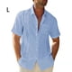thumbnail image 4 of Jumpingount Camisa de hombre Casual manga corta transpirable botón abajo Color sólido moda viajes citas camisas ropa Camisetas Azul claro L, 4 of 5