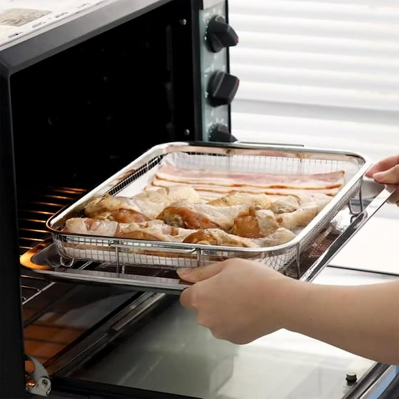 Oven Air Fryer Basket and Tray, 15.5" x 11.6", Stainless Steel with 30 Parchment Paper