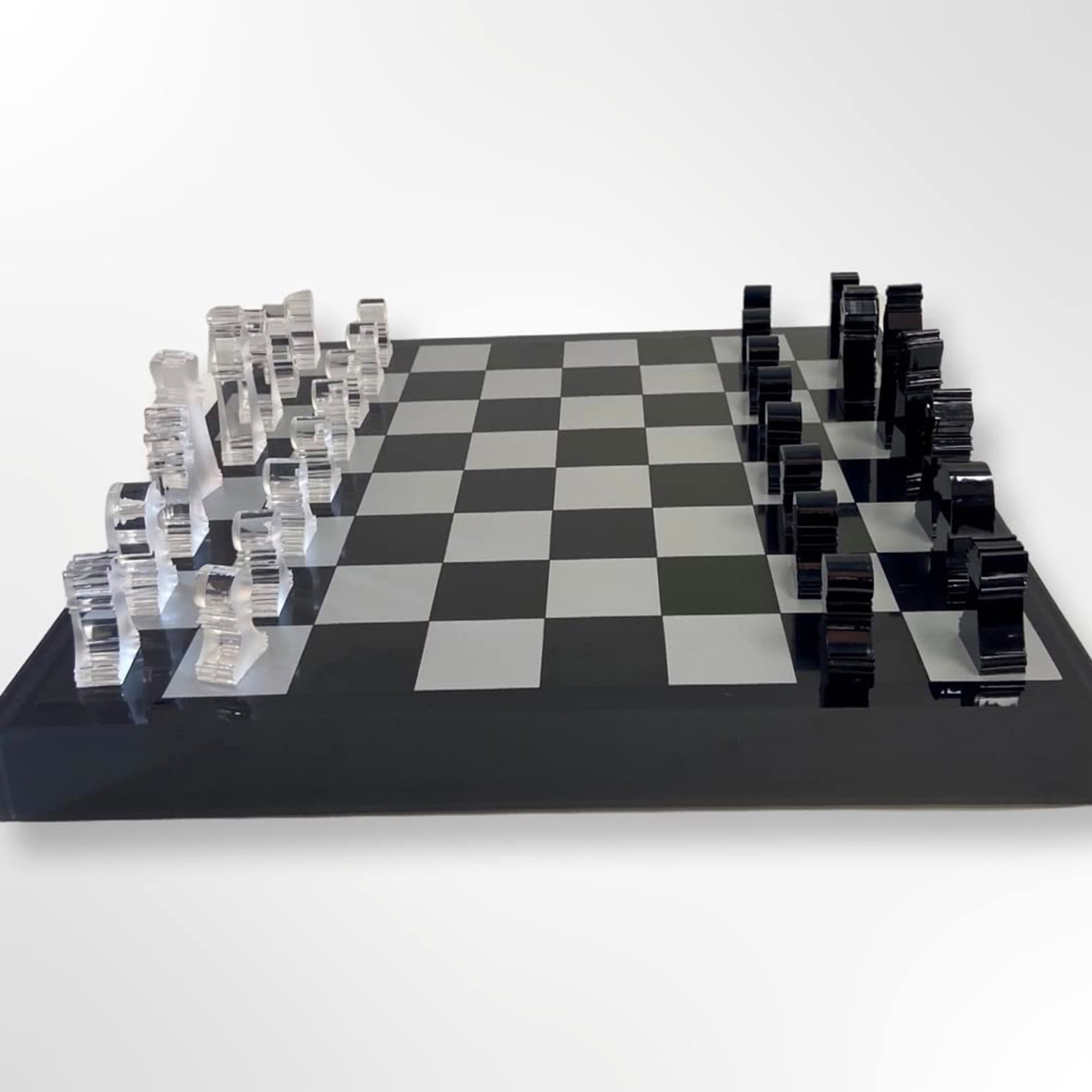 Rolling 66 Checkers & Chess Board Set with Acrylic Board & Chess Pieces, Black Silver