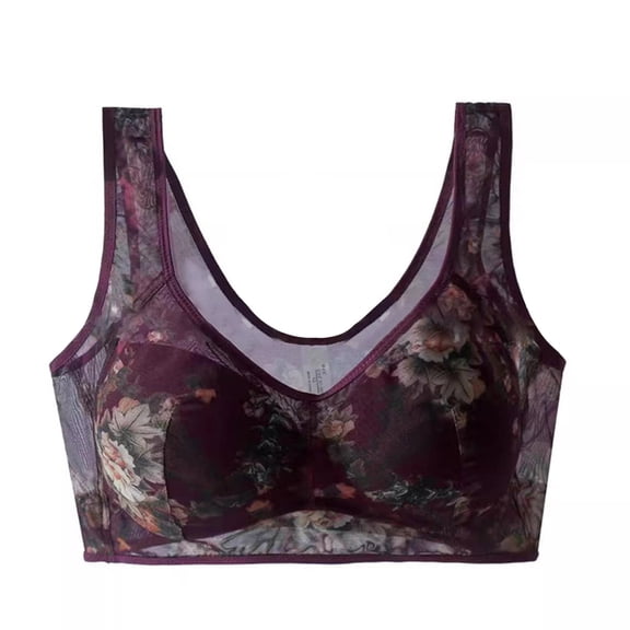 WCJM Red Women's Large Size Outer Wear Lace Mesh Printed Underwear Vest Full Cup Fixed Straps Bra For Women