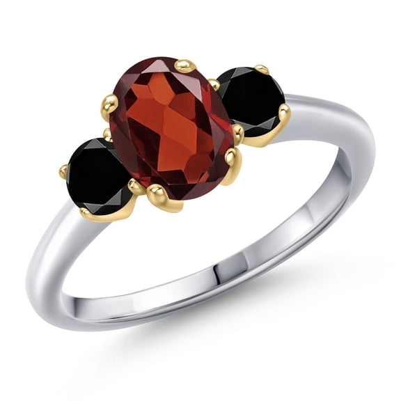 Gem Stone King 10K Two Tone Gold Red Garnet and Black Diamond Engagement Ring for Women | 2.04 Cttw | Oval 8X6MM | Gemstone January Birthstone | Size 6