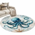 thumbnail image 2 of Teal Octopus Coastal Round Rugs 4ft, Summer Beach Vintage Nautical Non Slip Washable Rug Runner, Low Pile Indoor Floor Carpet Mat Bathroom Rugs for Living Room, Bedroom, Kids Room, 2 of 9