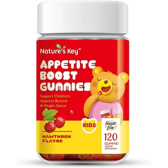 Nature's Key Appetite Booster Gummies - for Kids to Eat More, Support Appetite Stimulant and Weight Gainer -Hawthorn Flavor (120 Count, Pack of 1)