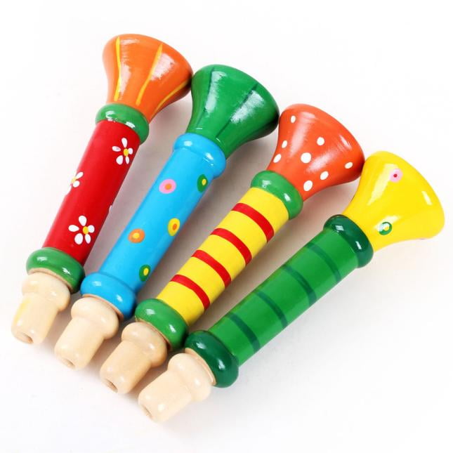 Outtop Multi-Color Baby kids Wooden Horn Hooter Trumpet Instruments Music Toys