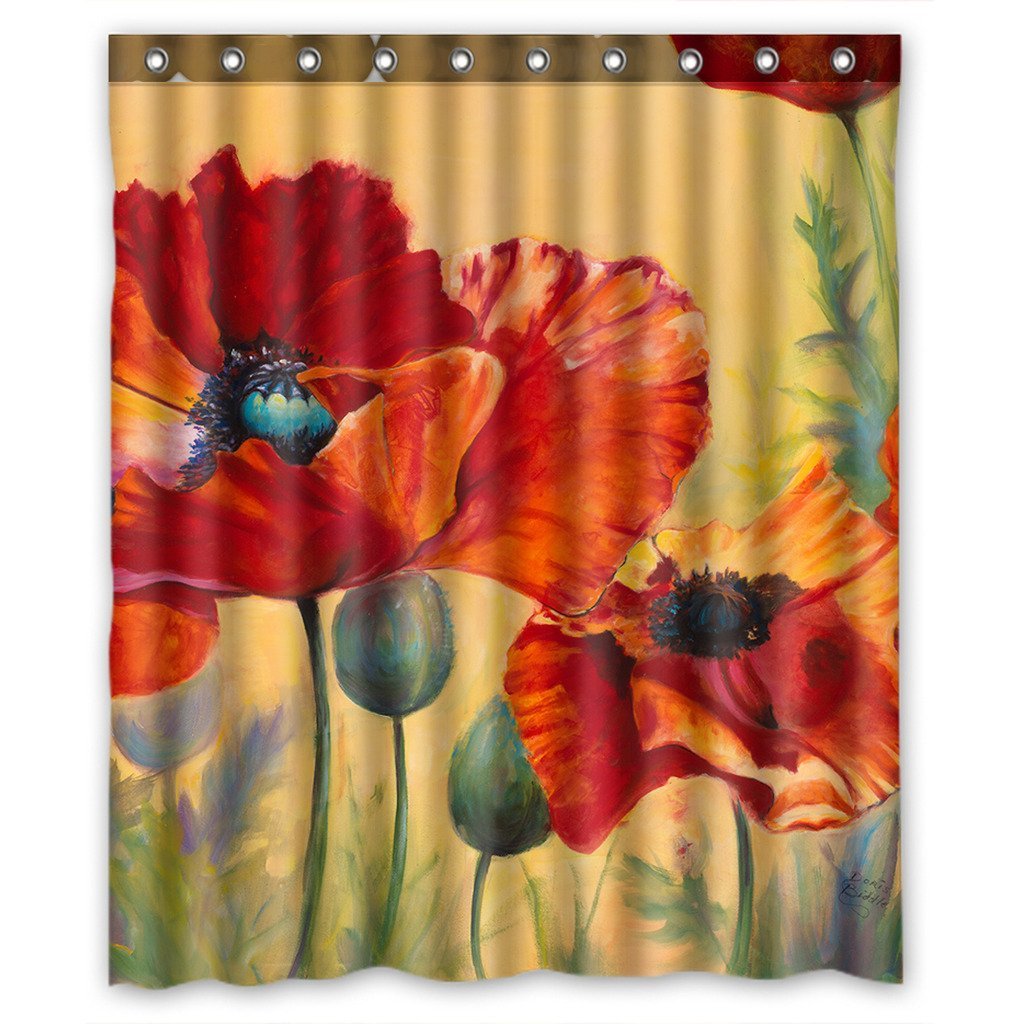 GCKG Red Poppy Passion Waterproof Polyester Shower Curtain Bathroom