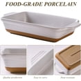 thumbnail image 4 of Casserole Dish, 8.5x14.5 Inches Ceramic Baking Dish, Large Lasagna Pan Deep for Oven, 3 Quarts Baking Pan with Handles, Oven Dishwasher Use Safe, Rectangular Bakeware for Roasting, Ceram White & Khaki, 4 of 7
