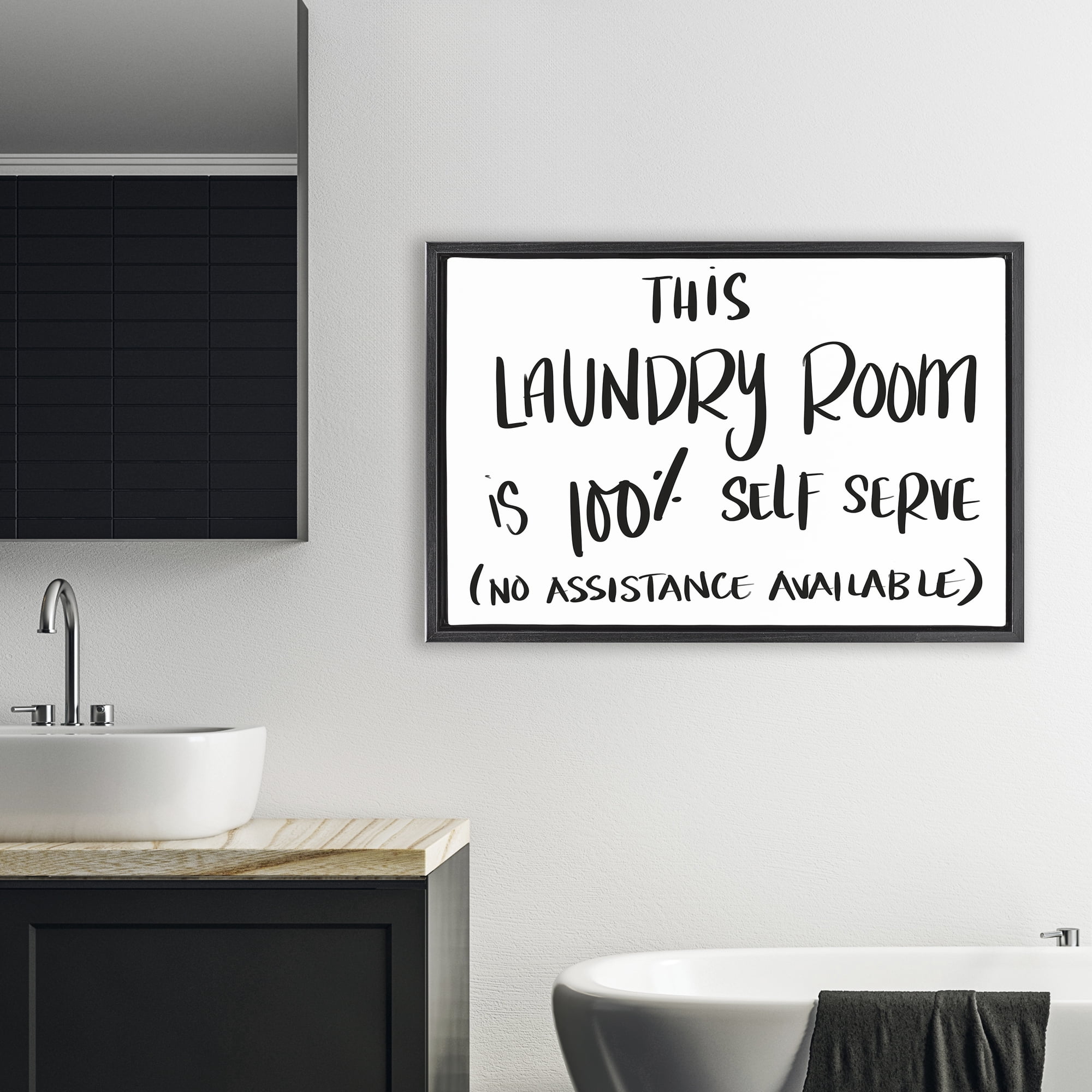 Stupell Industries Self Serve Laundry No Assistance Black Framed Floater Canvas Wall Art, design by SD Graphics Studio