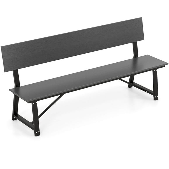 Costway 1 PCS 4-Person Bench with All-Weather HDPE Seat & Back Heavy-Duty Metal Support Grey
