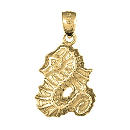 18K Yellow Gold Seahorse Pendant - 25 mm