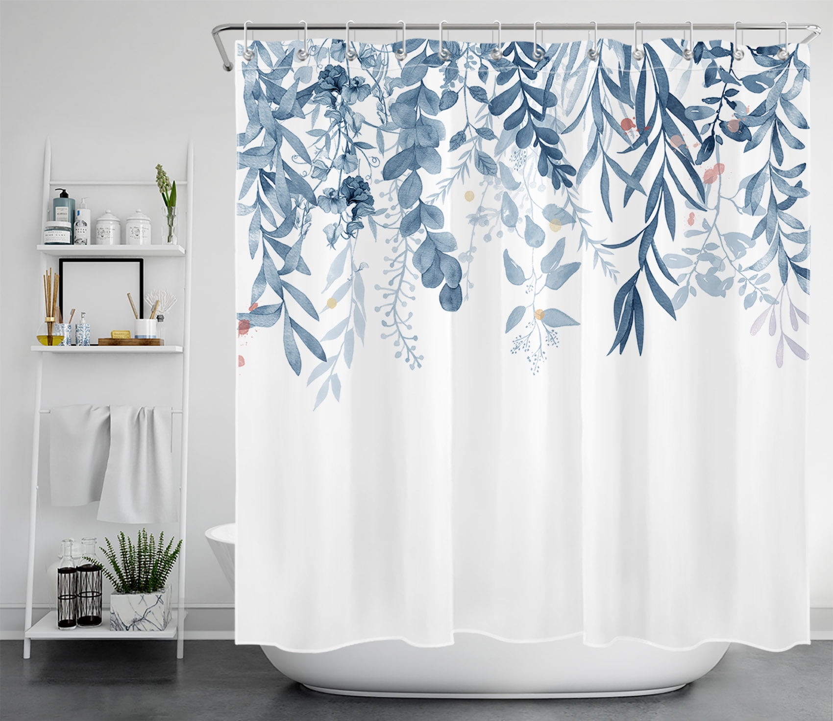 HVEST Blue Eucalyptus Leaves Shower Curtain Boho Floral Plant Shower Curtains for Bathroom Farmhouse Botanical Fabric Bathroom Curtain with 12 Hooks, 70x69 Inch Waterproof Polyester Bath Curtain