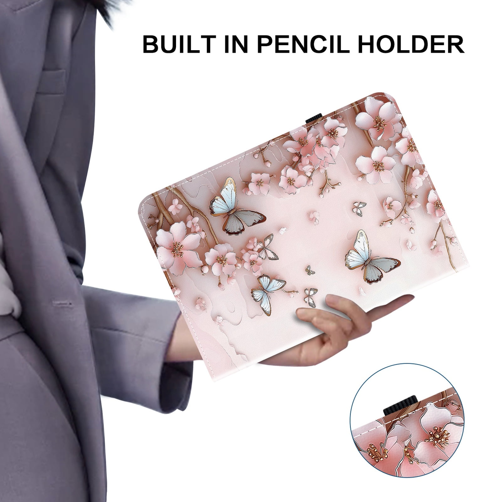For iPad A16 11th Generation Case 11" 2025, iPad 10th Gen Case 2022, Premium PU Leather Flip Cover Stand Cover with Cards Slots Pencil Holder Shockproof TPU Inner Case for iPad 11 10, Pink Butterfly