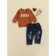 thumbnail image 3 of Qiylii Boys Clothes Set, Letter Round Collar Sweatshirt+Elastic Waist Jeans, 3 of 8