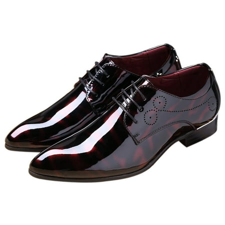 

Santimon Men Oxford Dress Shoes Brogue Floral Patent Leather Casual Formal Business Derby Shoes Red 12 US