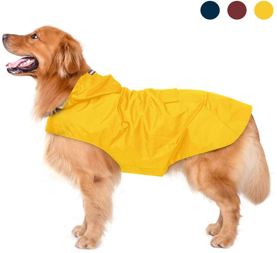 Dog Raincoat with Hood & Safe Reflective Strips,Ultra-Light Breathable 100% Waterproof Rain Jacket for Large Breed Dog