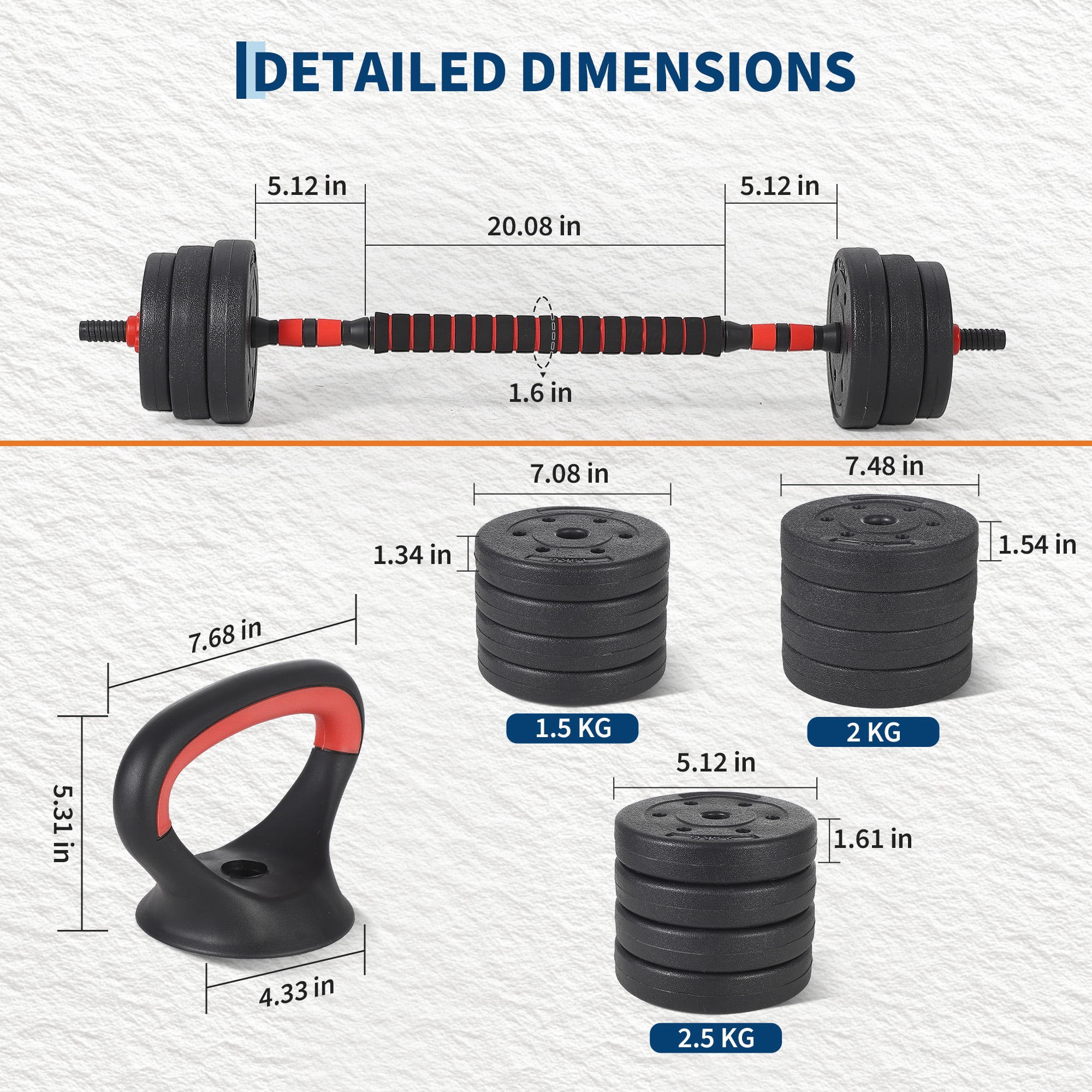5-in-1 Adjustable Dumbbell Set – Free Weights for Strength Training – Converts to Barbell, Kettlebell & Push-Up Stand – Space-Saving, Ergonomic, Anti-Slip – Home Gym Equipment – Black+Red