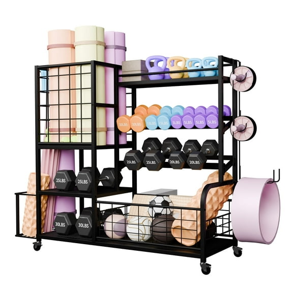700LBS Dumbbell Rack Weight Stand - Bonvork Adjustable Heavy Duty Weight Rack for Dumbbells, Home Gym Storage Rack for Kettlebell, Balls,Yoga Mat Holder,Workout Equipment Storage Organizer With Wheel