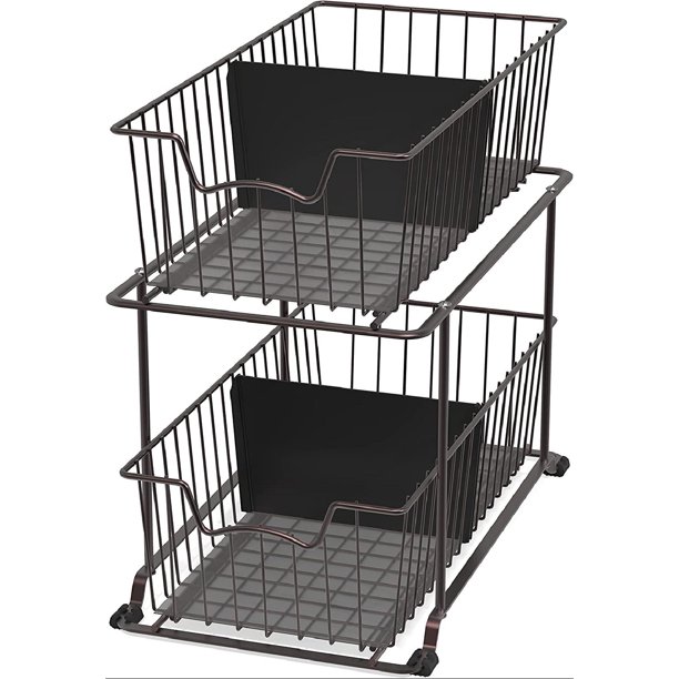 2 Tier Wire Basket Drawer Organizer, Brown
