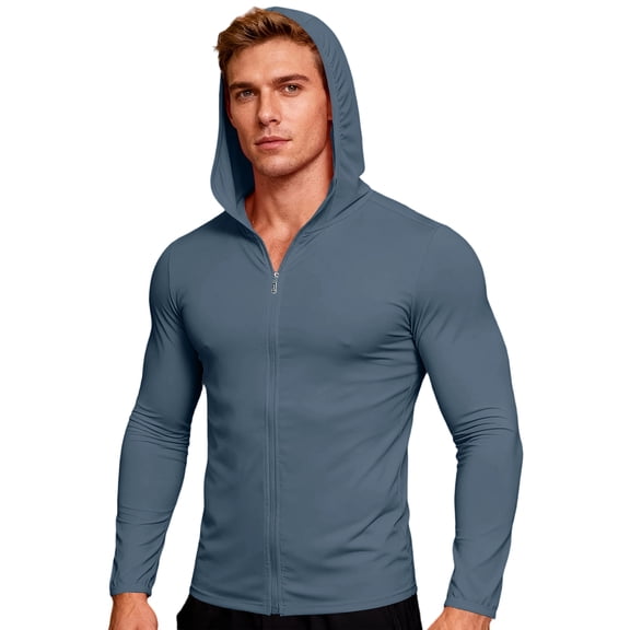 Stamzod Fishing Shirts for Men Summer Solid Color Lightweight Sun Hoodie Mens Long Sleeve Sun Protection Shirts for Men Navy B M