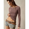 thumbnail image 6 of Women's Striped Ribbed Knit Top, Crew Neck Long Sleeve Fitted Blouse, Slim Fit Bodycon Pullover, Boho Vintage Everyday Wear for Women, 6 of 9