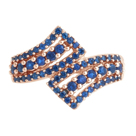 AFFY Simulated Blue Sapphire Bypass Ring in 14k Rose Gold Over Sterling Silver (0.90 Cttw), Ring Size- 4