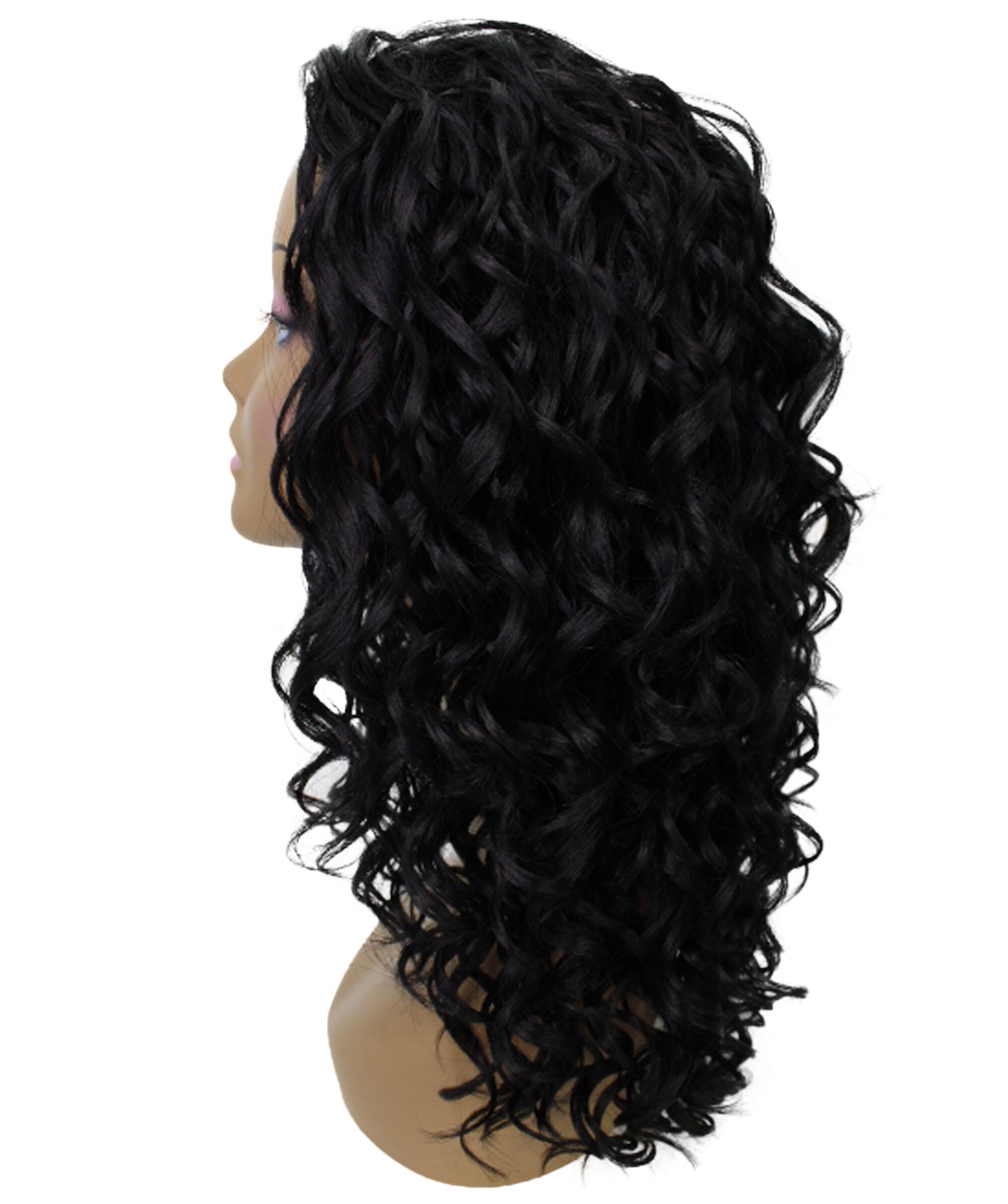 LUXLUXE Makayla Curly Body Waves 22 in Long Half Wig Full Cap Wig, Heat Resistant Fibers, Natural Black