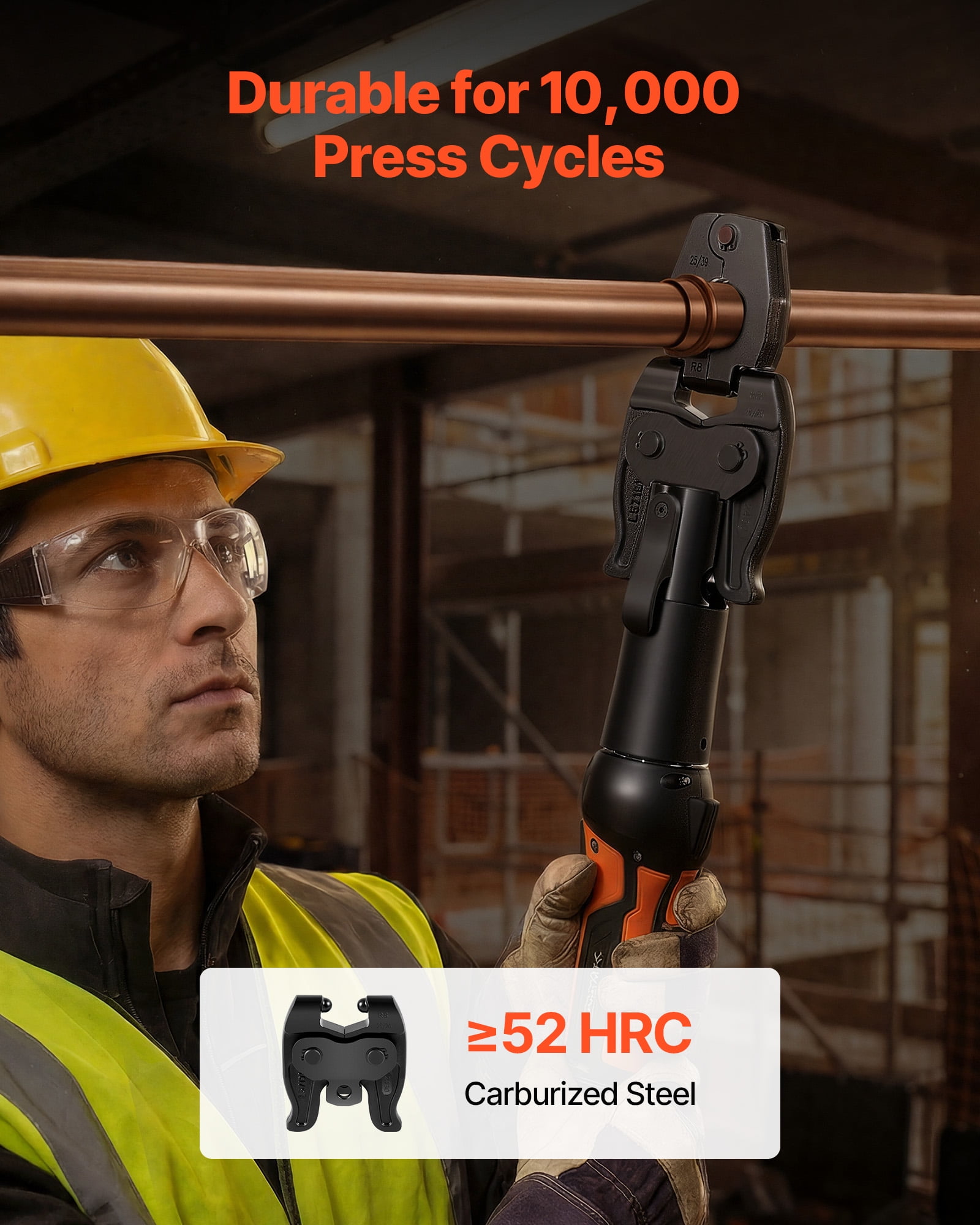 VEVOR 5PCS ProPress Pressing Kit, 4PCS Press Rings (1/2" to 1-1/4") & R8 Actuator for ProPress Copper Pipes, Compatible with 24KN Compact Series Press Tools for 180° Operation - with Case