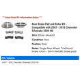 thumbnail image 2 of Rear Brake Pad and Rotor Kit - Compatible with 2007 - 2010 Chevy Silverado 3500 HD 2008 2009, 2 of 2