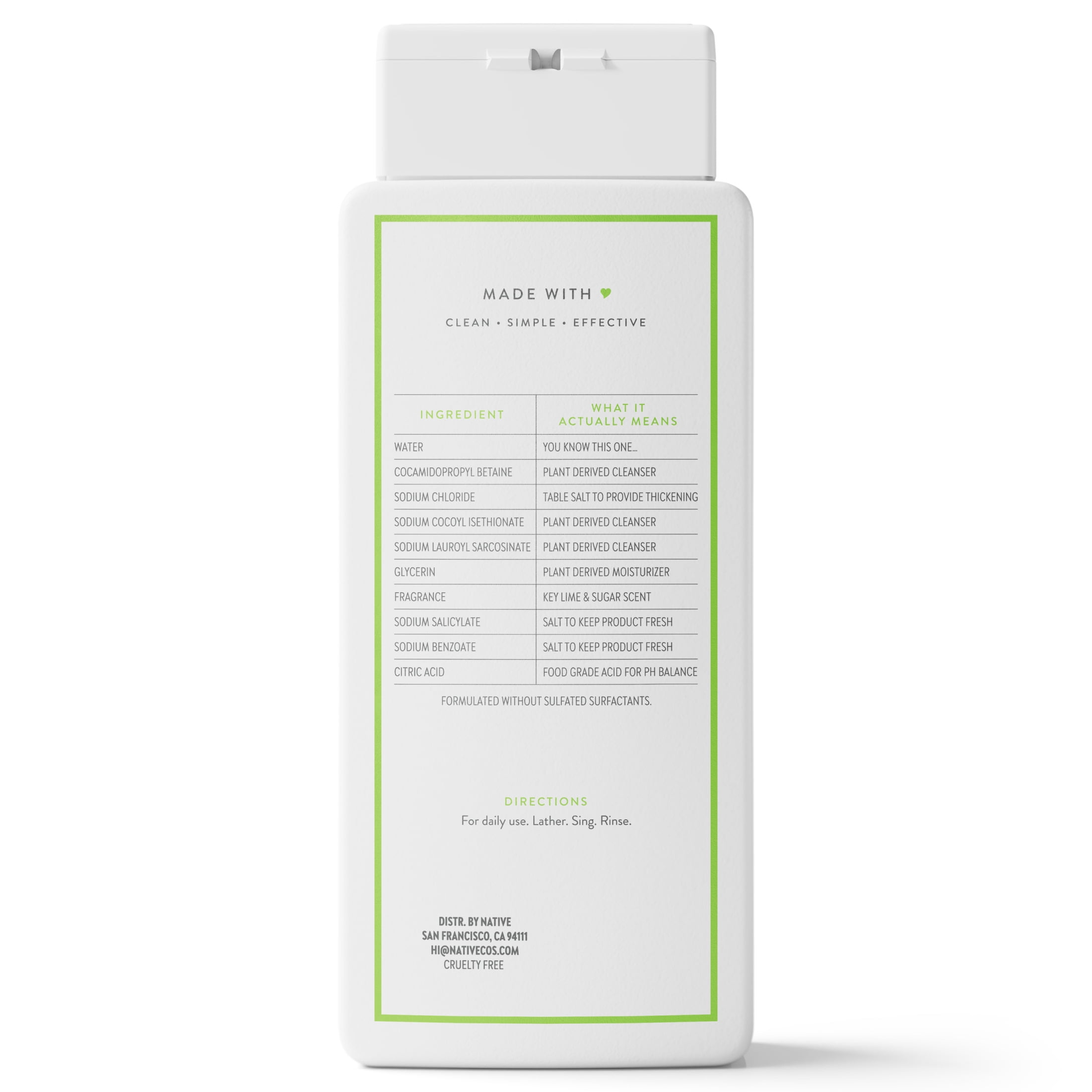 Native, Body Wash, Key Lime & Sugar, Sulfate Free, for Women & Men