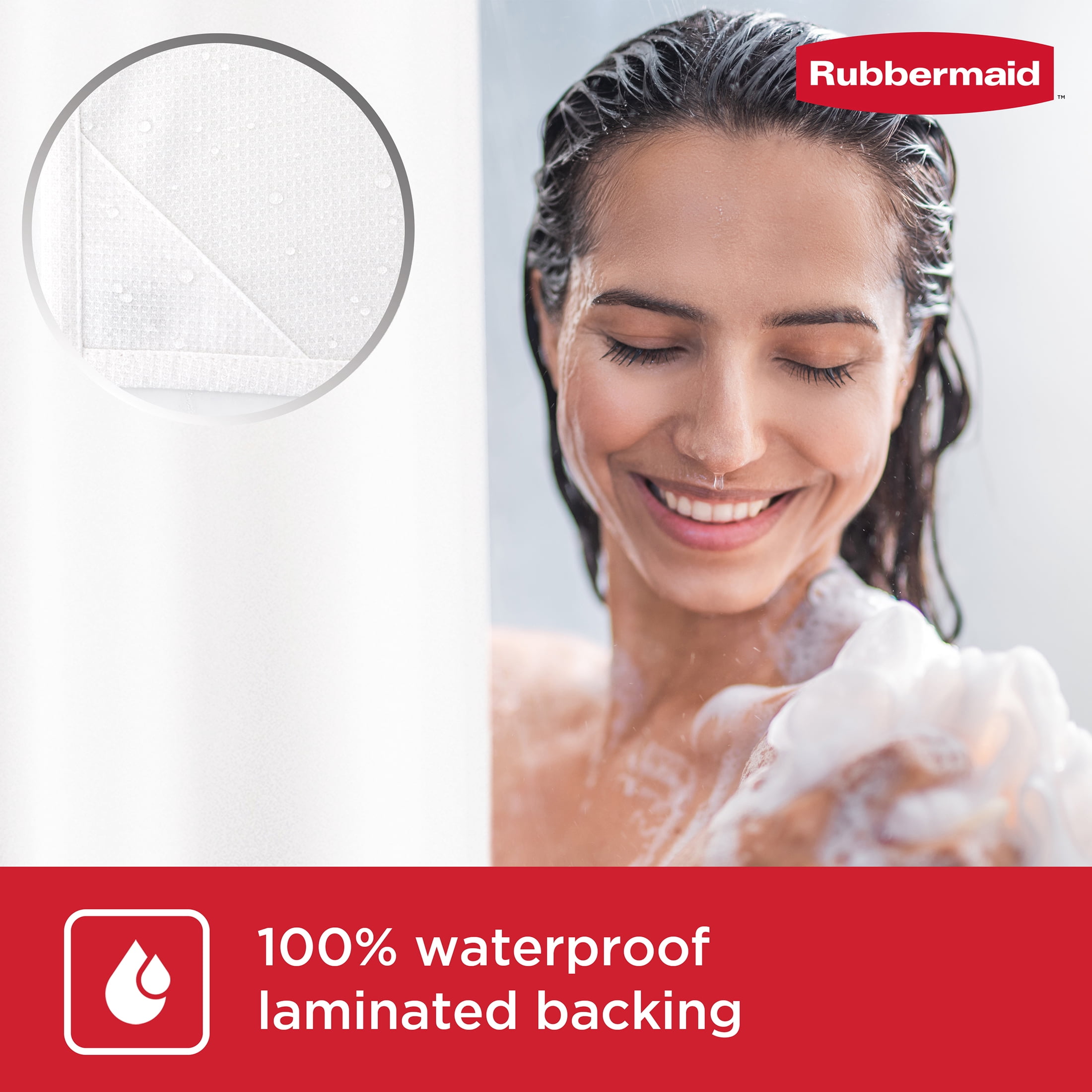 Rubbermaid White Waterproof Fabric Shower Curtain Liner, 70" x 72"