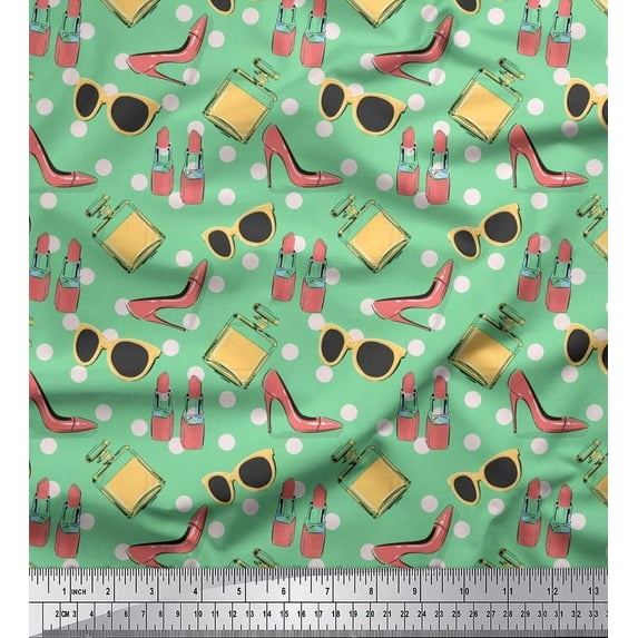 Soimoi Rayon Fabric Lipstick,Perfume Bottle & High Heels Fashion Print Fabric by The Yard 42 Inch Wide