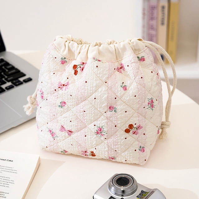 EGNMCR Floral Drawstring Makeup Bag Printed Drawstring Storage Bag Large Capacity Makeup Bag polyester storage b ag