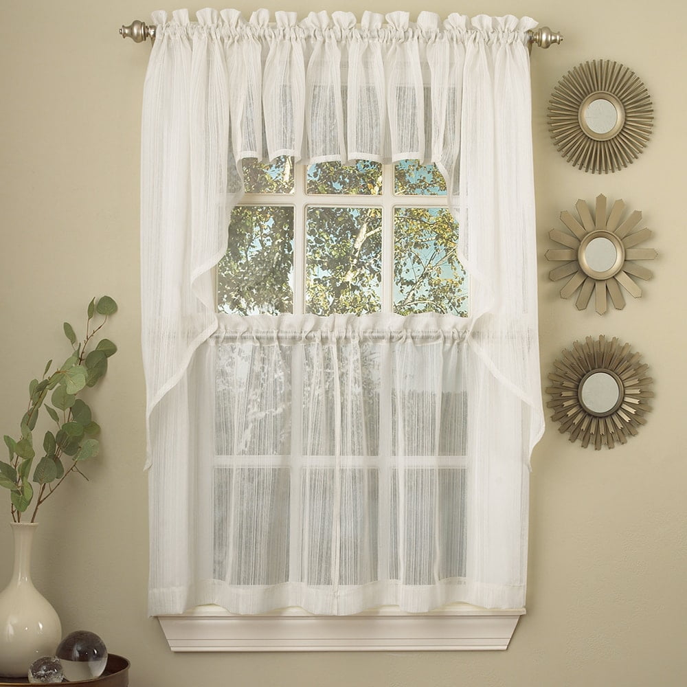 Sweet Home Collection White Micro Striped Semi Sheer Window Curtain