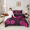 thumbnail image 4 of Castle Fairy Black Pink Love Heart Queen Comforter Set,Leopard Print Bedding Comforter Set, 4 of 8