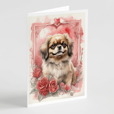 Tibetan Spaniel Valentine Roses Greeting Cards Pack of 8 7 in x 5 in