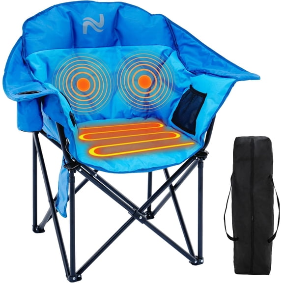Oversized Heated Massage Camping Chair - Fully Thick Padded Outdoor Heated Sports Chair for Adults - Heated Folding Camp Chair for Outdoor Use, Battery Not Included