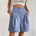 thumbnail image 4 of Shorts for Women Shorts Women Summer Solid Color Loose Breathable Semi Elastic Waist Casual High Waist Wide Leg Shorts Blue XL, 4 of 8
