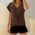thumbnail image 2 of Holzkary Womens T-Shirts - Short Sleeve Spring Summer Tops Crew Neck Trendy Casual Work Soft Basic Tees for Ladies 2025 Solid Color V Neck T Shirt Elegant Top for Spring and Summer Clothing Coffee 3Xl, 2 of 8