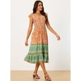 thumbnail image 2 of Unique Bargains Women's Floral Flutter Sleeve Smocked High Waist Flowy Boho Dress S Orange, 2 of 6