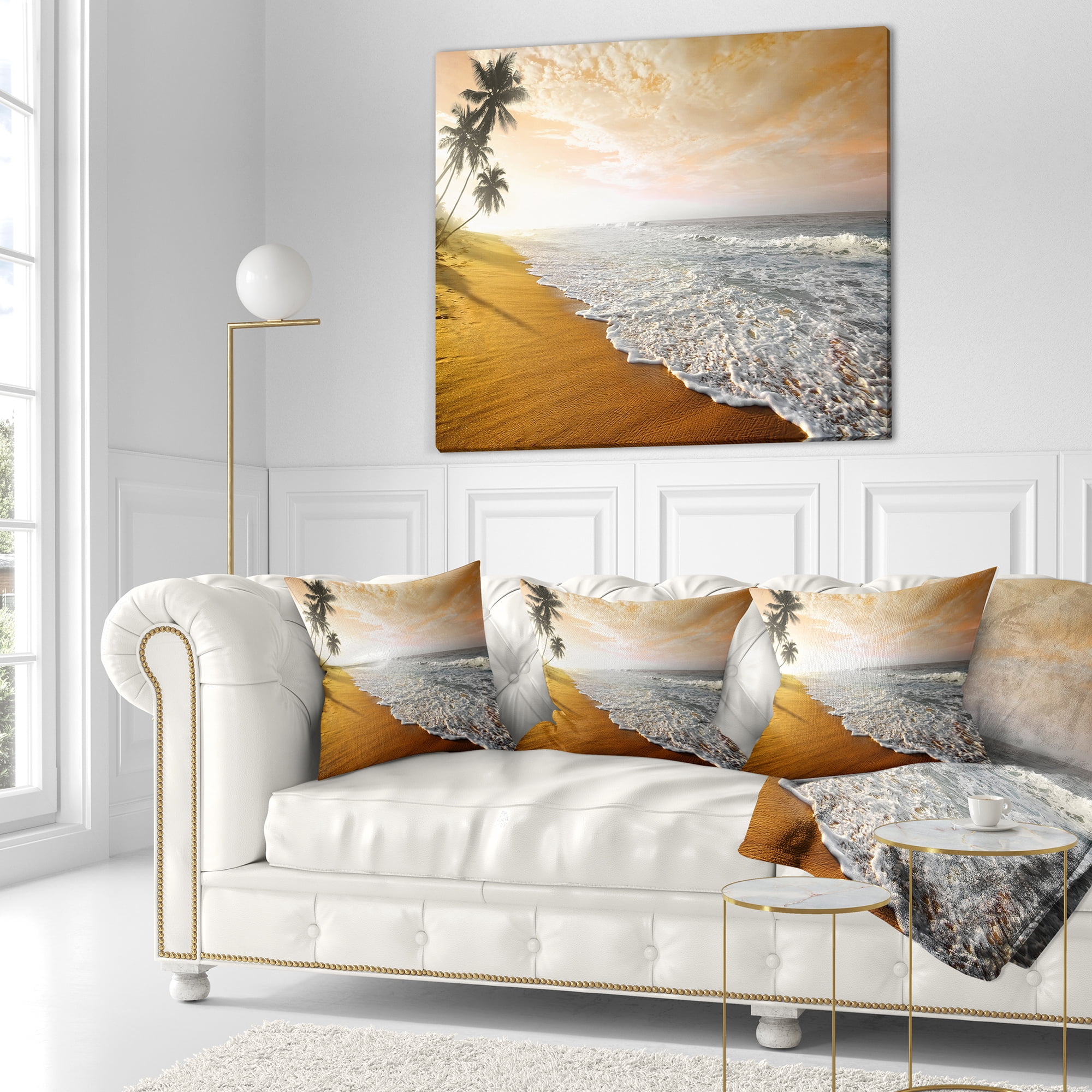 Designart Wavy Clouds over Seashore - Seascape Throw Pillow - 18x18