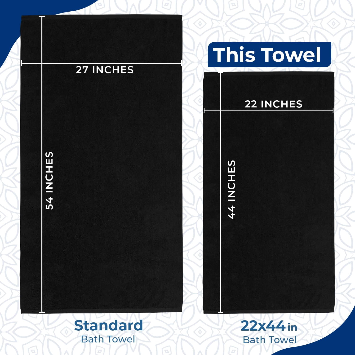 Dan River Bath Towel 6 pack 22x44 in Ultra Soft Quick Drying Cotton Towel - Black