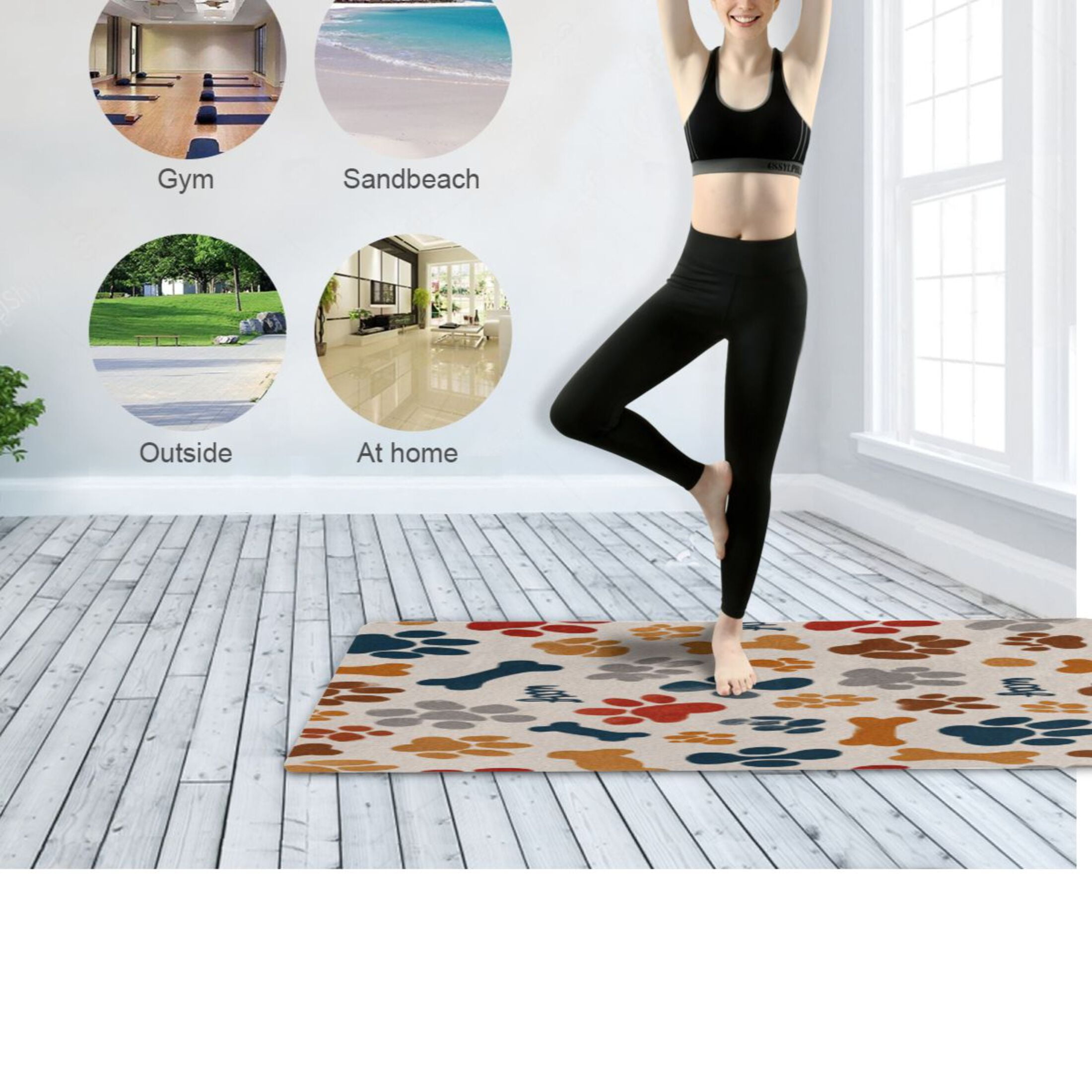 BZSMCE Yoga Mat Women Fitness Mat Earthy Paw Bone Collage Pattern