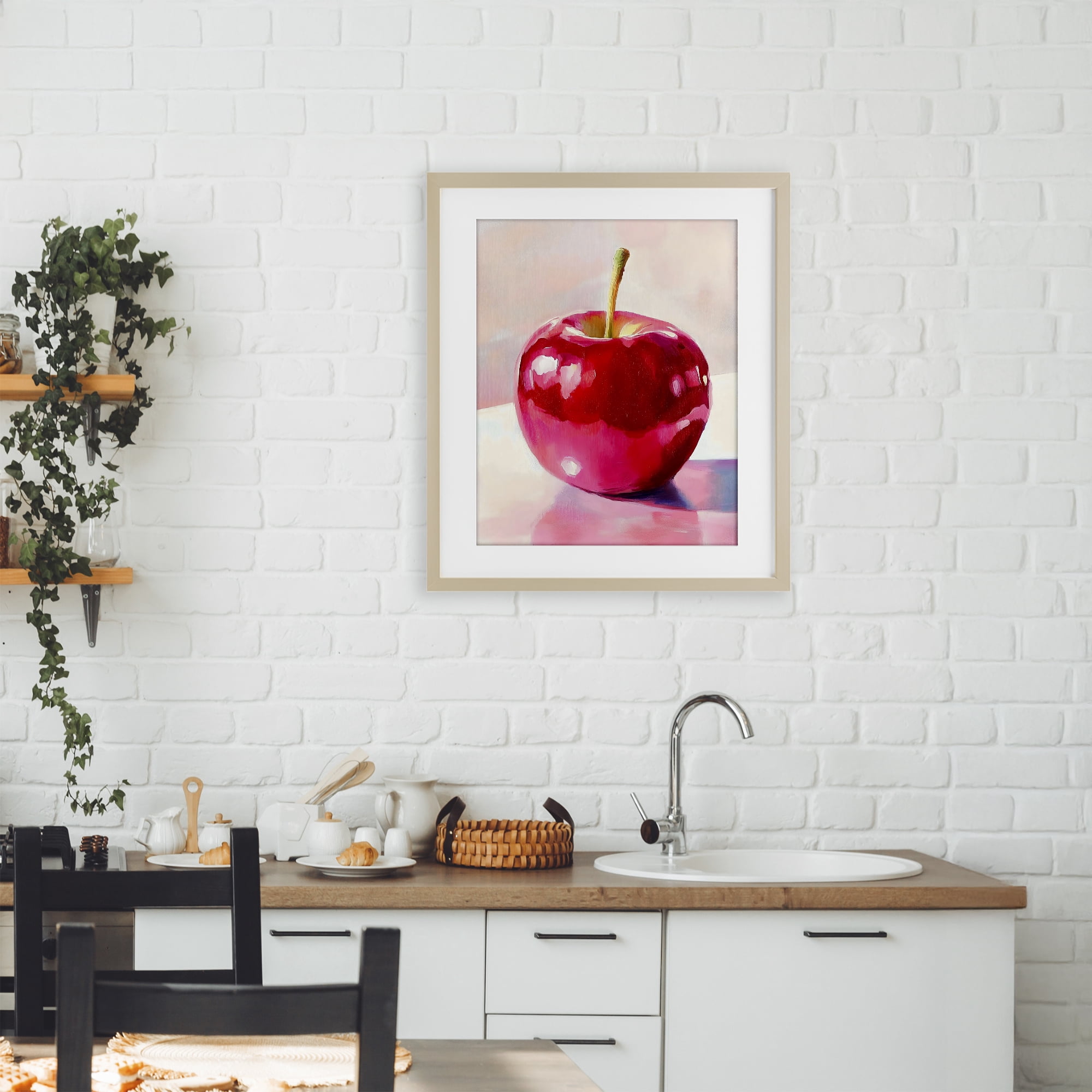 Stupell Industries Shiny Red Apple Reflection Birch Framed Print Under Glass, design by The Prints Vibe