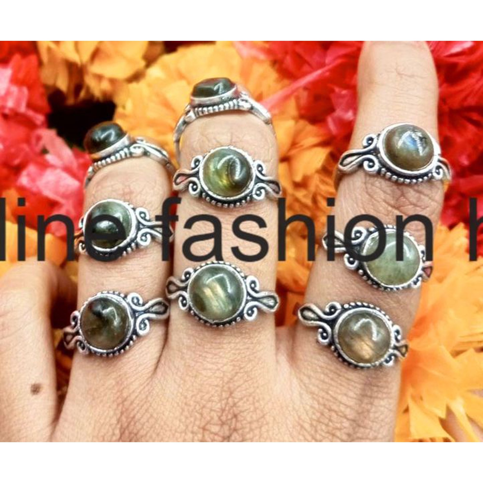 Labradorite Gemstone 925 Sterling Silver Plated Handmade 10pcs Ring