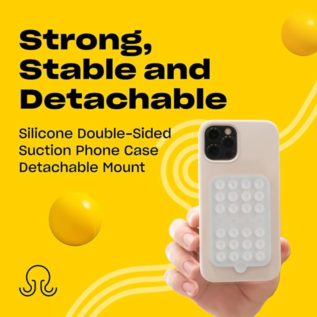 Double-Sided OCTOBUDDY Silicone Suction Phone Case Detachable Mount - Hands-Free, Strong Grip Holder for Selfies & Videos - iPhone & Android Compatible, Transparent