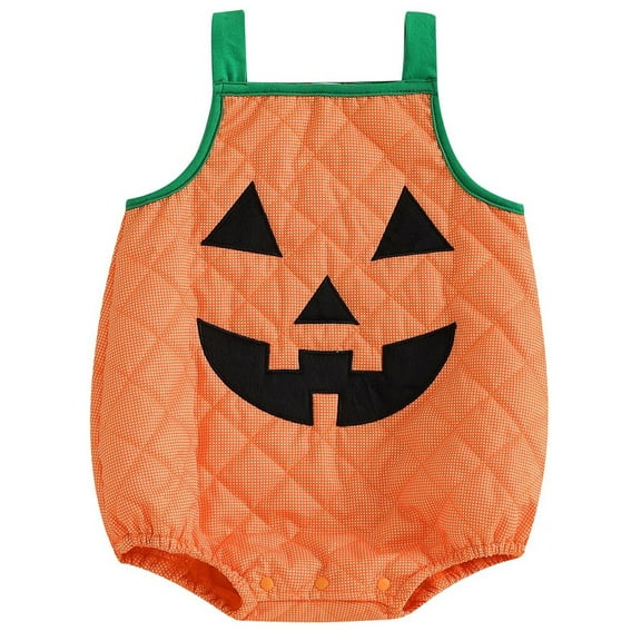 Ruyang Baby Boys Pumpkin Onesie Cute Straps Romper Buttons New Born 1st Halloween Outfit Baggy Sleeveless Plaid Bodysuit