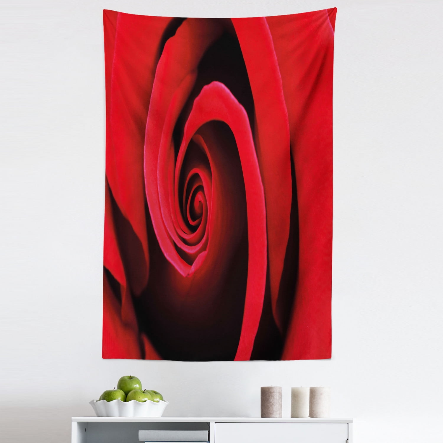 Rose Tapestry, Extreme Close up of Red Rose Bloom Swirled Spiral Petals ...